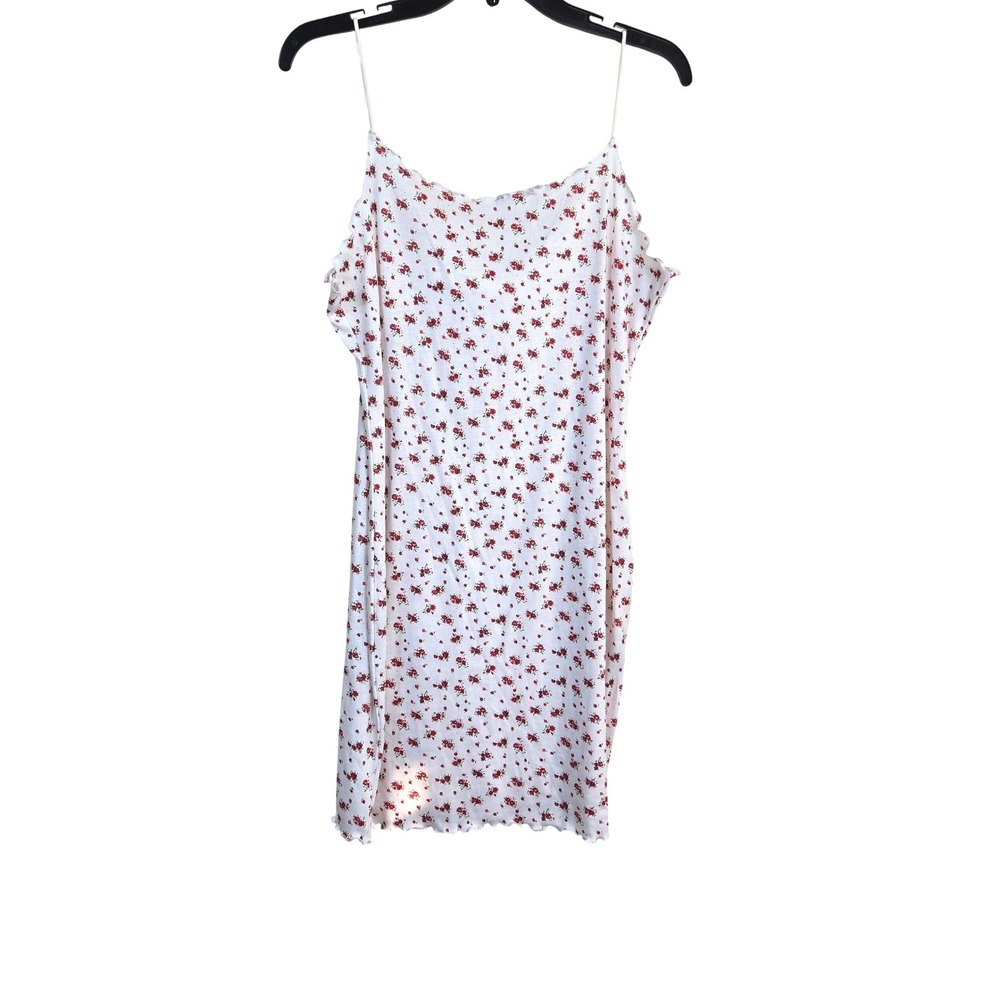 Unbranded Cottagecore White Red Ditsy Floral Lettuce Trim Y2K Slip Cami Dress XL